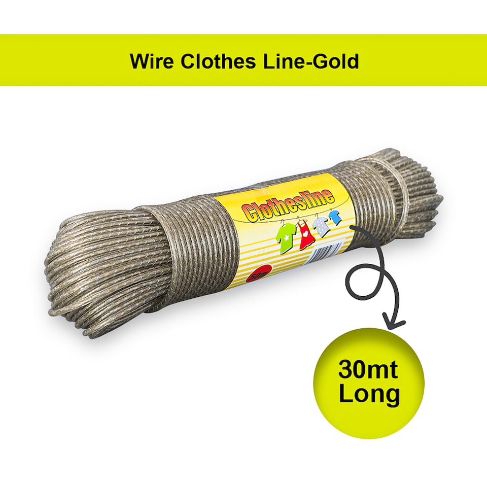 image 1 of KAV HEAVY DUTY Thick Strong Steel Core Washing Rope Line Brown 30 Meter Laundry wire Clothes Lines with Plastic PVC Cover