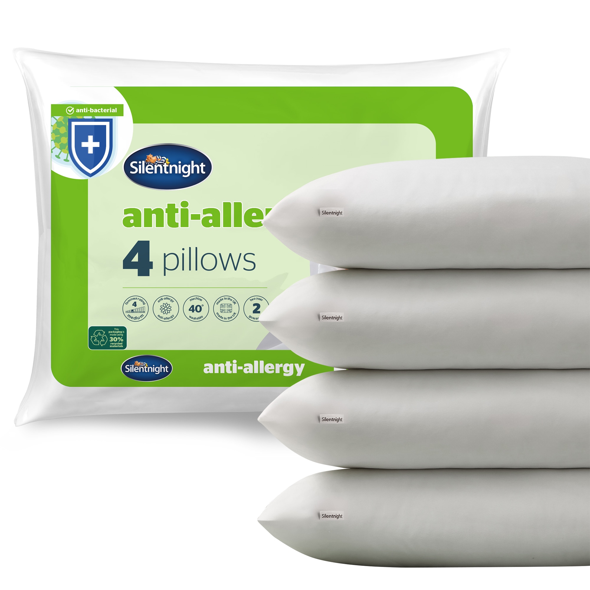 Silentnight Anti Allergy Bed Pillows, Dust Mite Protection, Medium Soft Support, 4 Pack