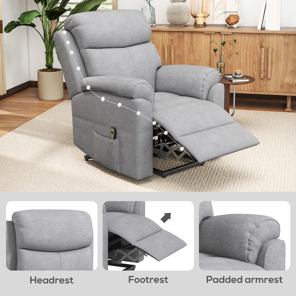 image 1 of HOMCOM Power Lift Chair Electric Riser with Remote and Massage, Grey | Grey