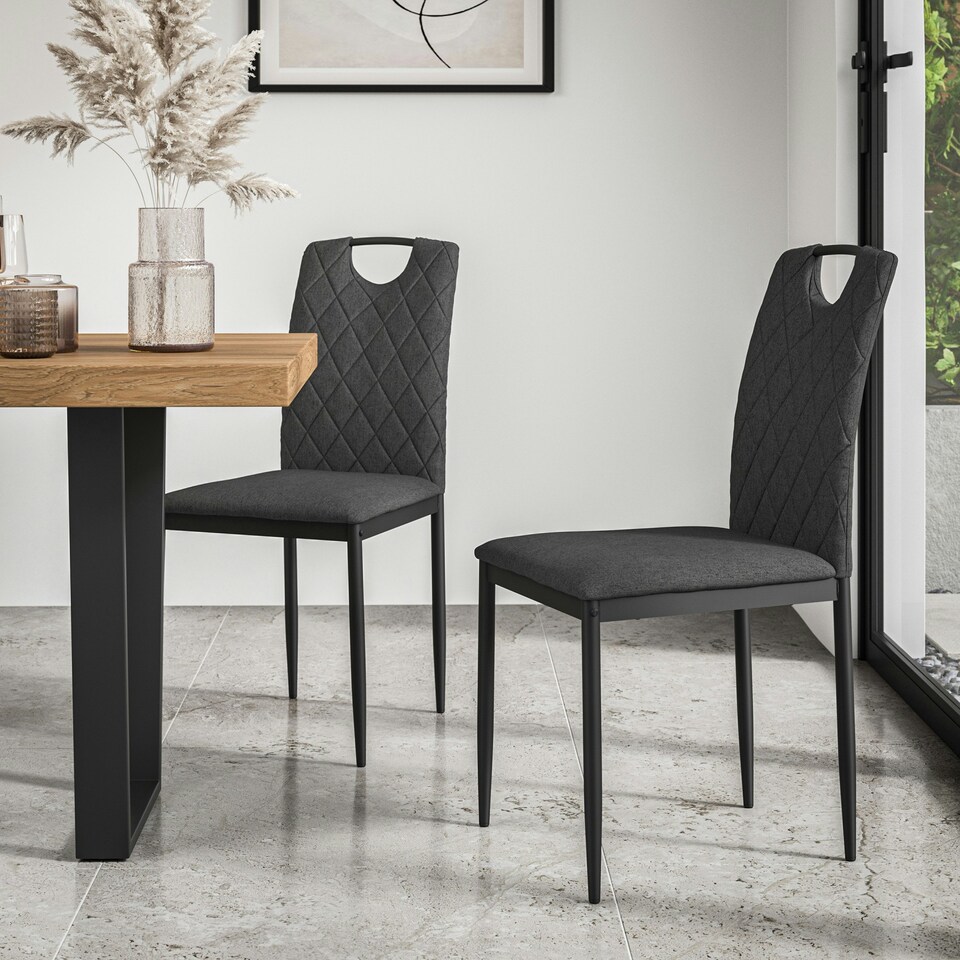 image 1 of Set Of 2 Monza Fabric Dining Chair Modern Padded Seat Metal Legs Kitchen Grey | Charcoal