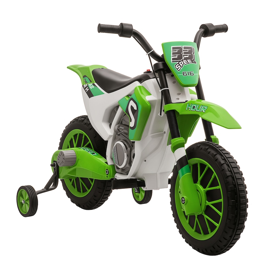 image 1 of HOMCOM Kids Electric Motorbike, 12V Battery Powered Kids Motorbike for Boys and Girls with Training Wheels, Start-up Button, Pedal, for Ages 3-5 Years - Green