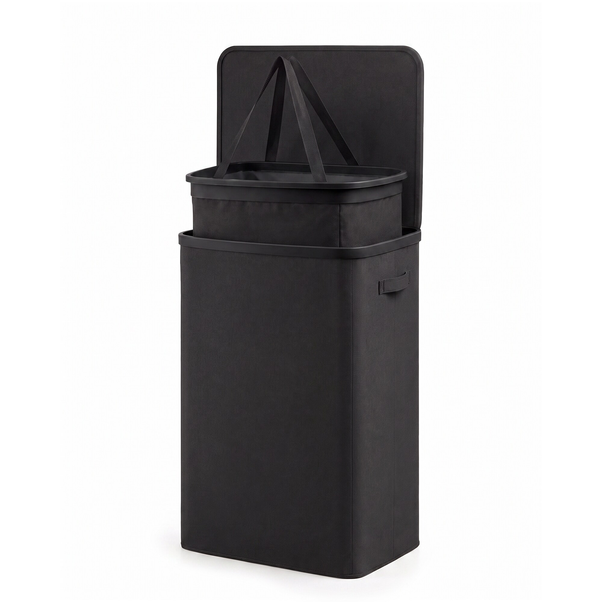 Keplin Collapsible Single Laundry Basket with Lid & Removable Liner, 90L in Black