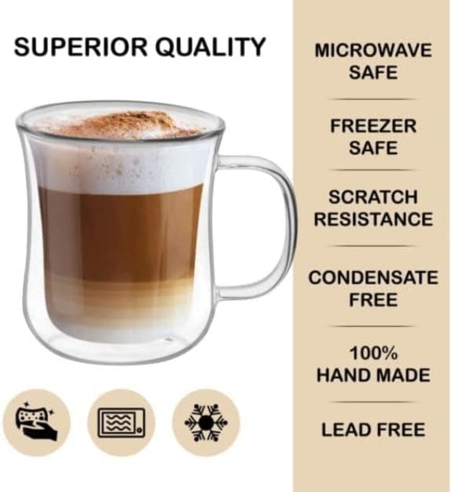 image 1 of Marco Paul Set of 2 Double Walled Glass Mugs 450ml | Clear | 2