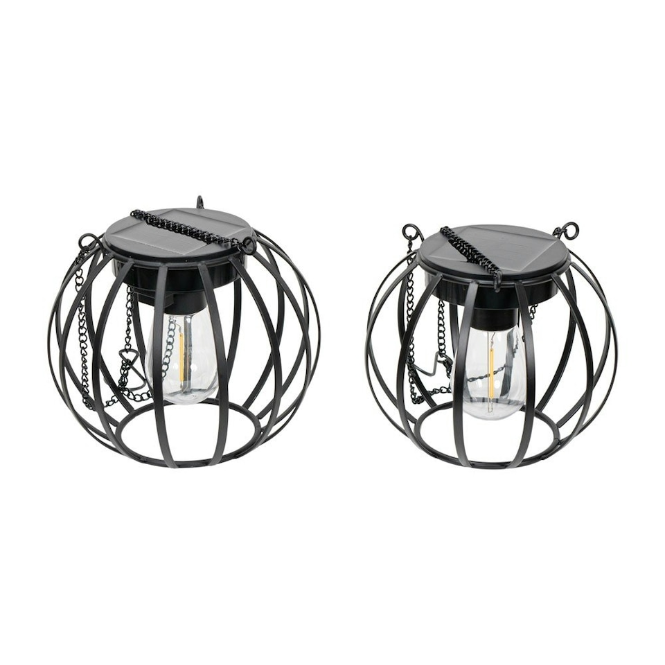 image 1 of ValueLights 2 Pack Solar Powered Outdoor Black Metal Ball Garden Lantern Lights