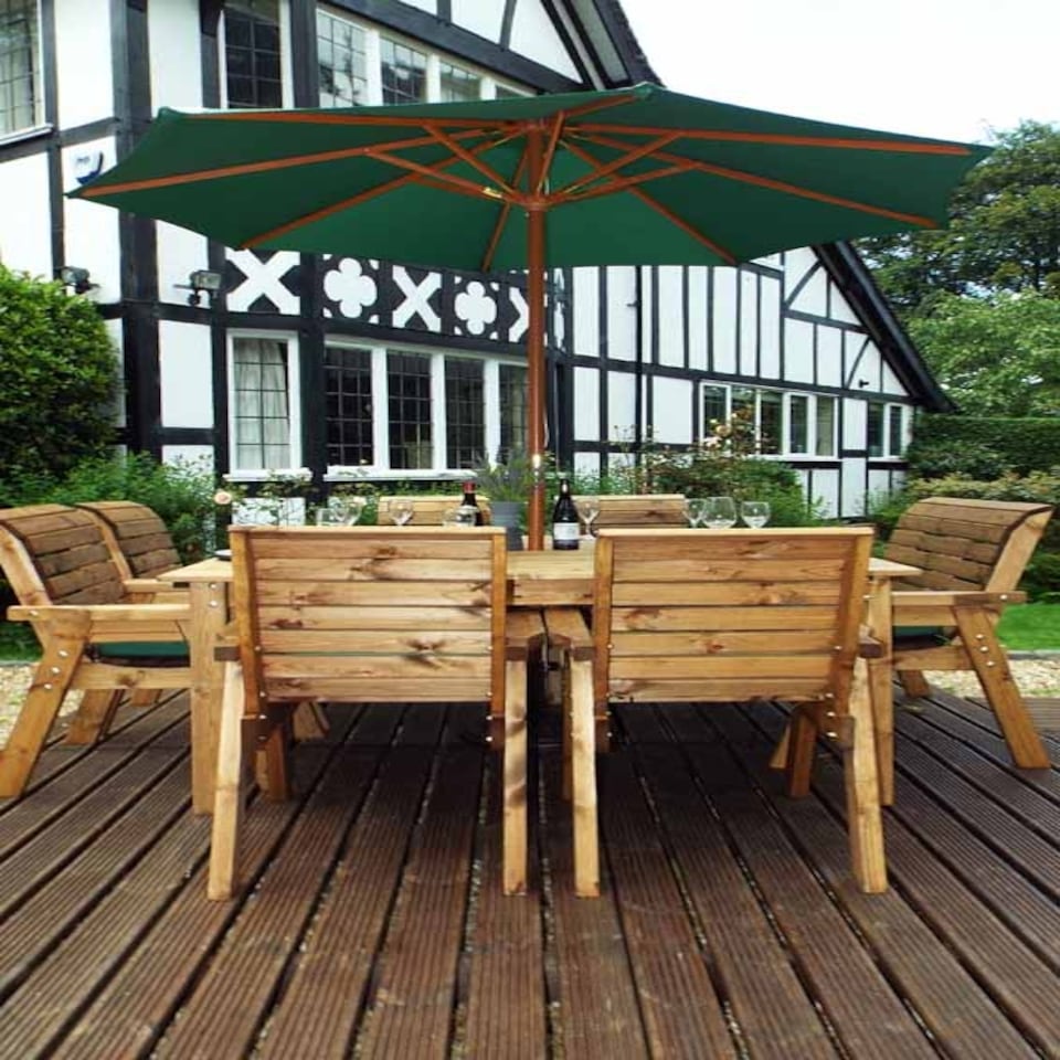 image 1 of Eight Seater Square Table Set with Cushions - W250 x D250 x H98 - Fully Assemble - Green