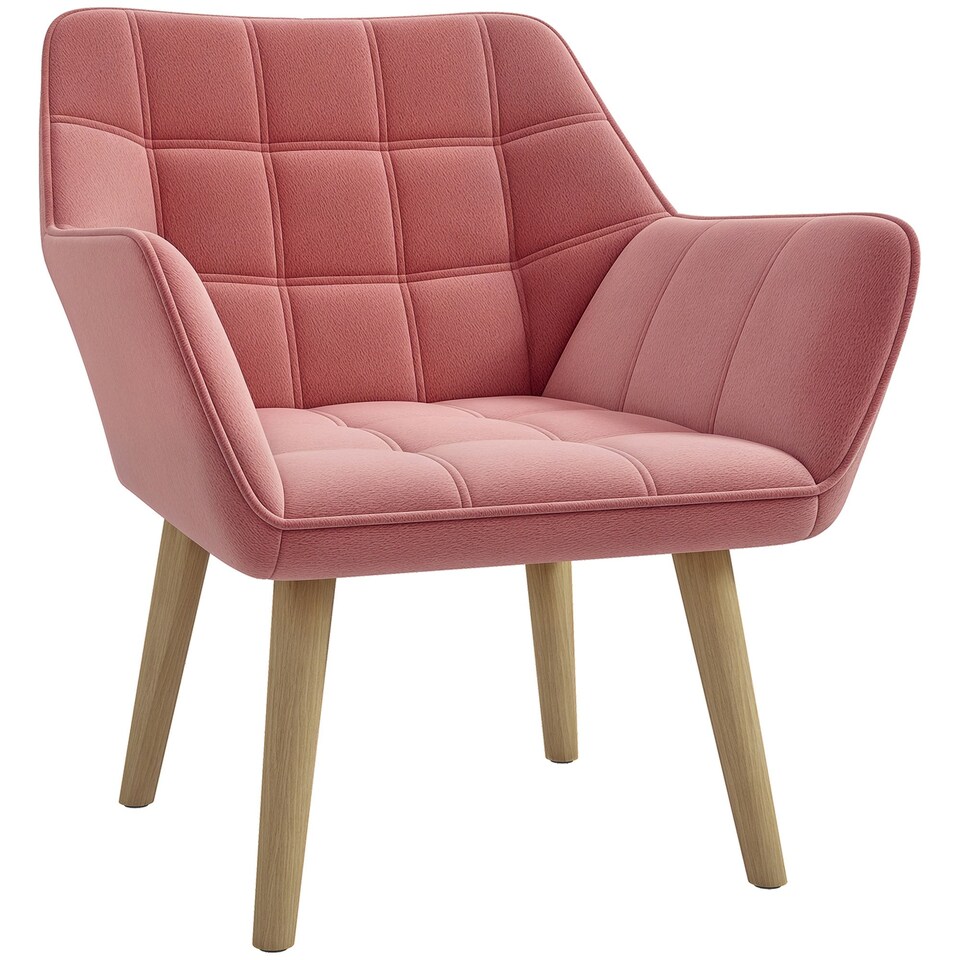 image 1 of HOMCOM Velvet-Feel Accent Chair with Arms Slanted Back Wood Legs Pink