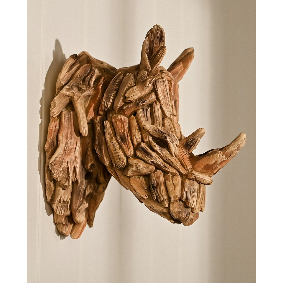 image 1 of Naturecraft Resin Driftwood Collection Rhino Head Wall Art Brown