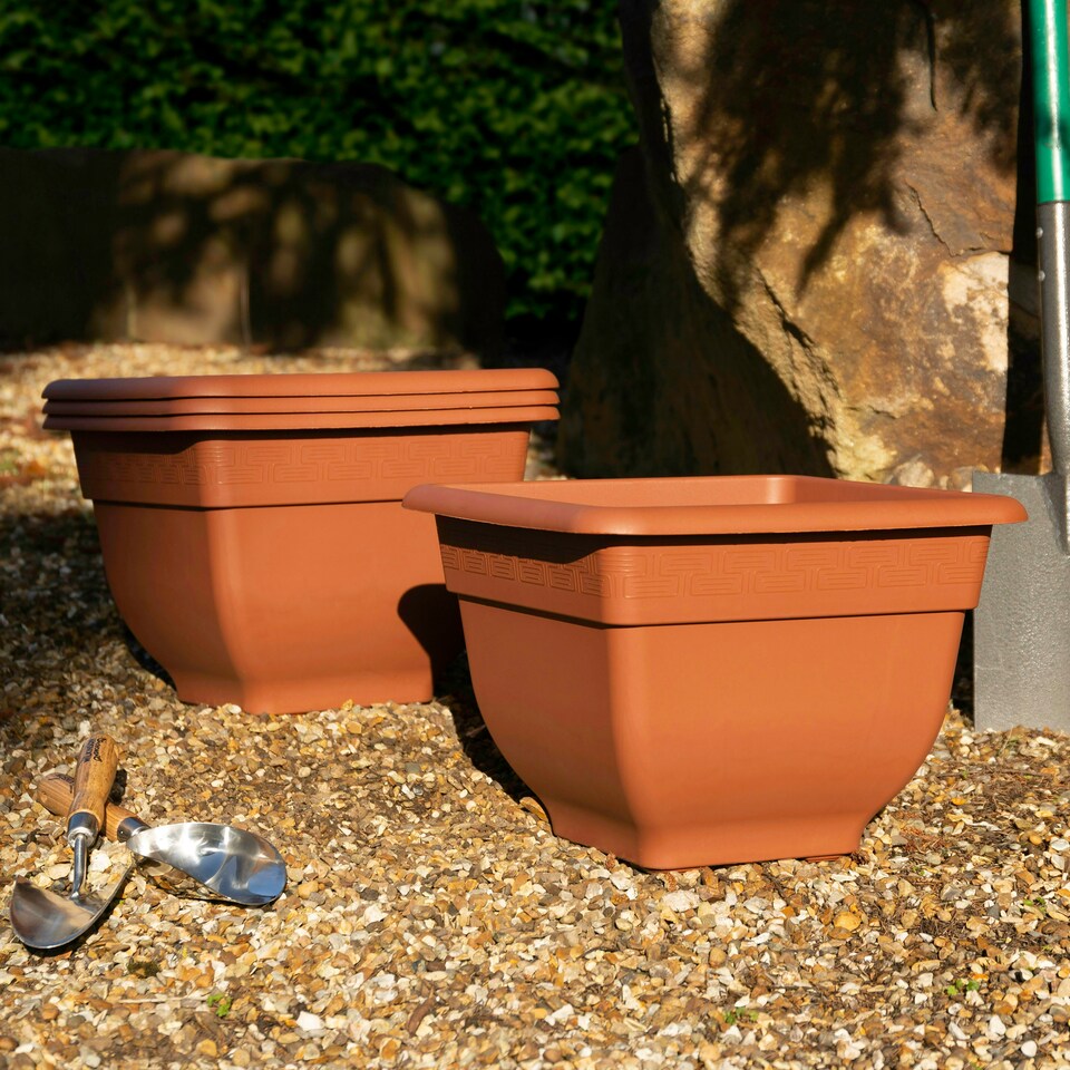 image 1 of Bell Pot 4x 37cm Square Plastic Garden Planter Orange