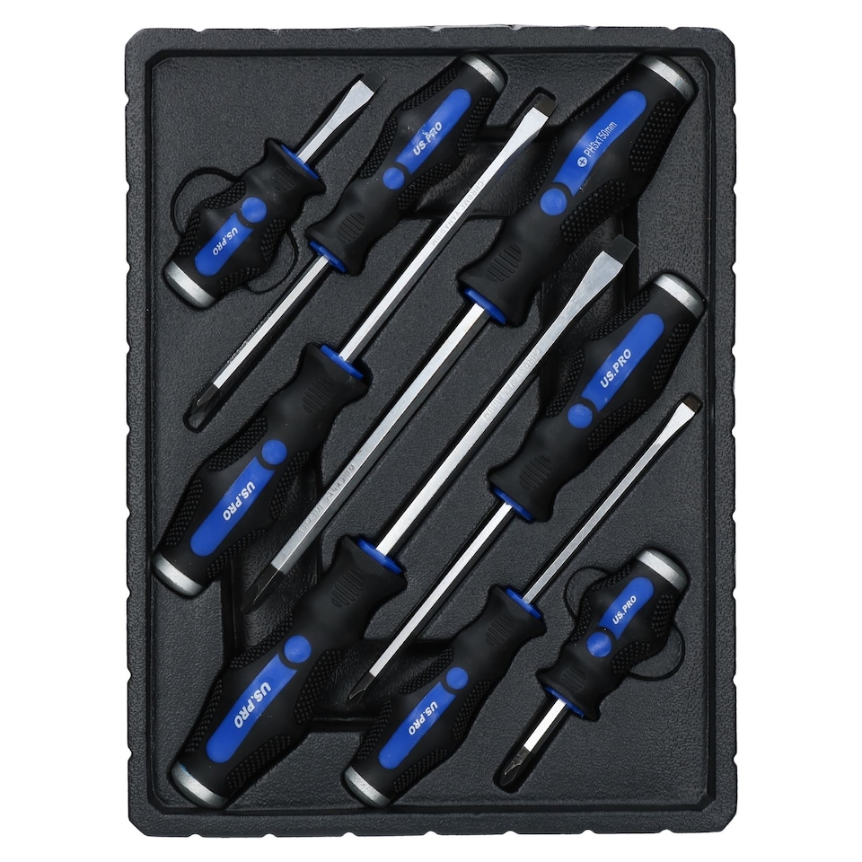 image 1 of 8pc Go Through Screwdriver Set Flat Bladed Headed Phillips Screws