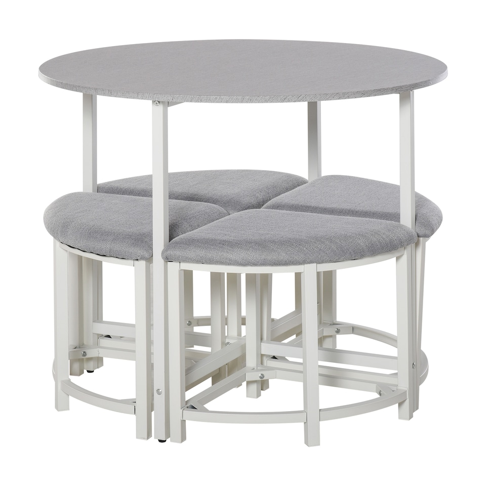 image 1 of HOMCOM Modern Round Dining Table Set with 4 Upholstered Stools for Dining Room, Kitchen, Dinette