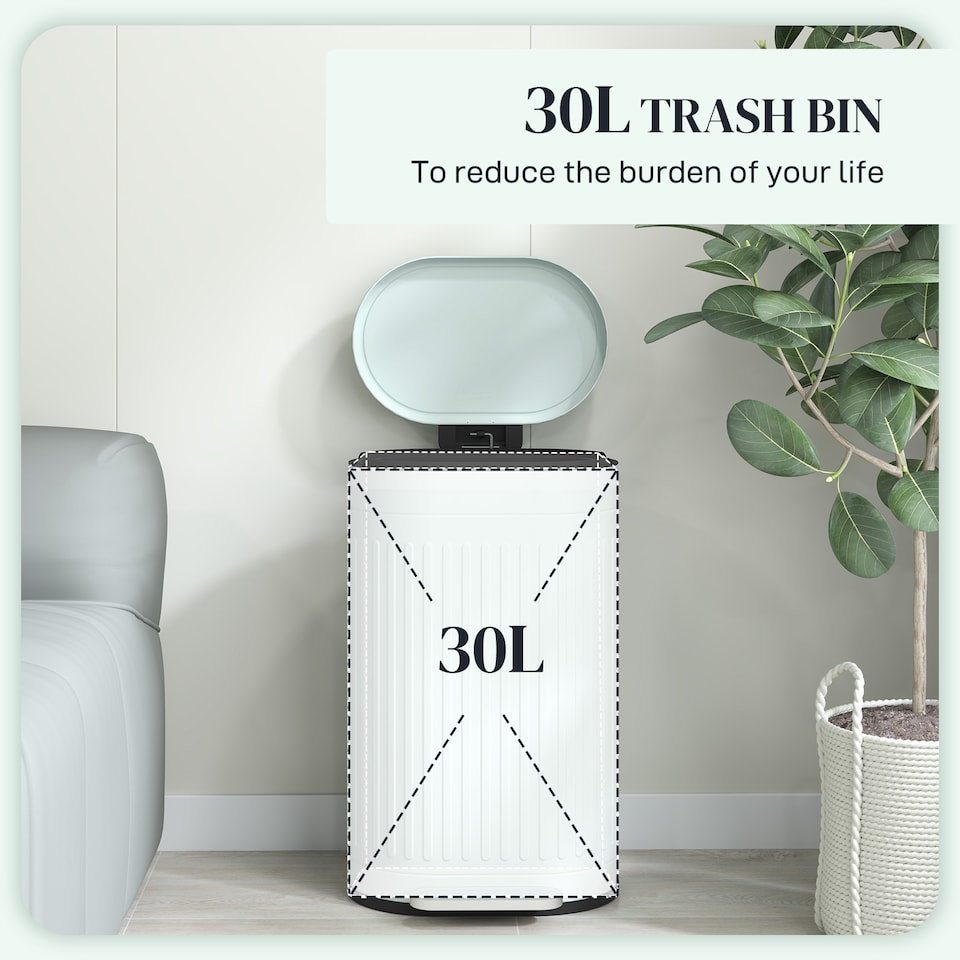 image 1 of HOMCOM 30L Pedal Bin, Metal Kitchen Bin with Soft-close Lid, Light Green