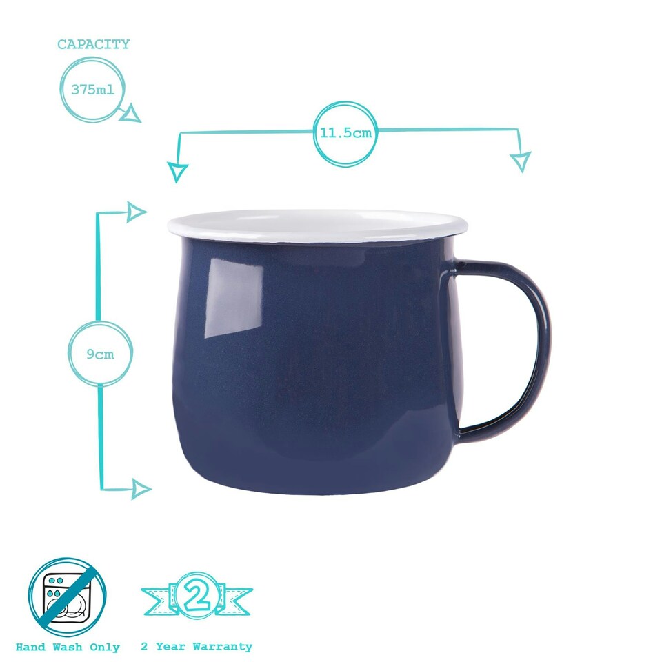 image 1 of Argon Tableware Coloured Enamel Belly Mugs - 375ml - Navy - Pack of 6 Blue