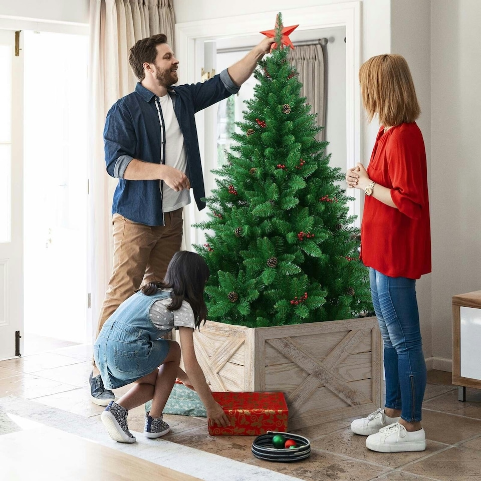 image 1 of COSTWAY Christmas Tree Collar Box Wooden Tree Box Stand Brown | One Size