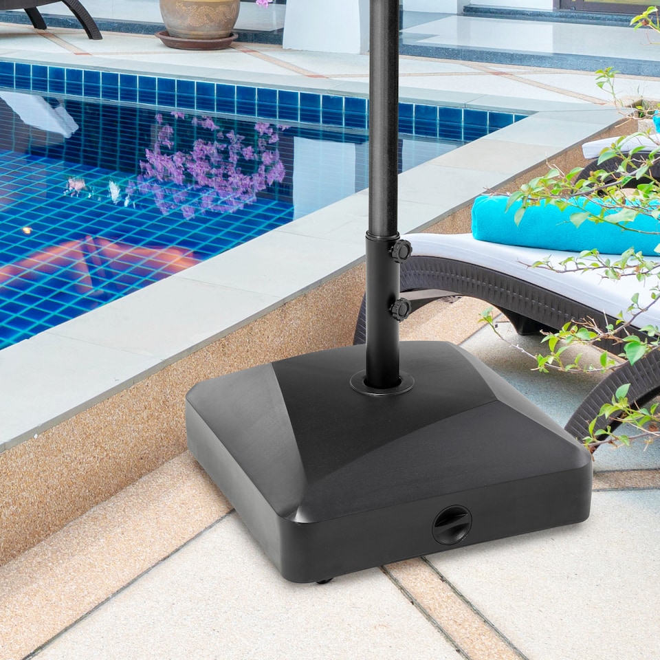 image 1 of Outsunny Garden Parasol Base 43kg Water or 60kg Sand Filled with Wheels | Black | Black