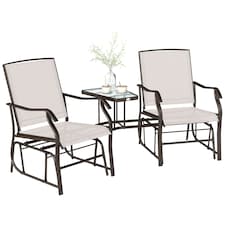 Outsunny Double Glider Companion Rocking Chairs Loveseat Garden Table Beige