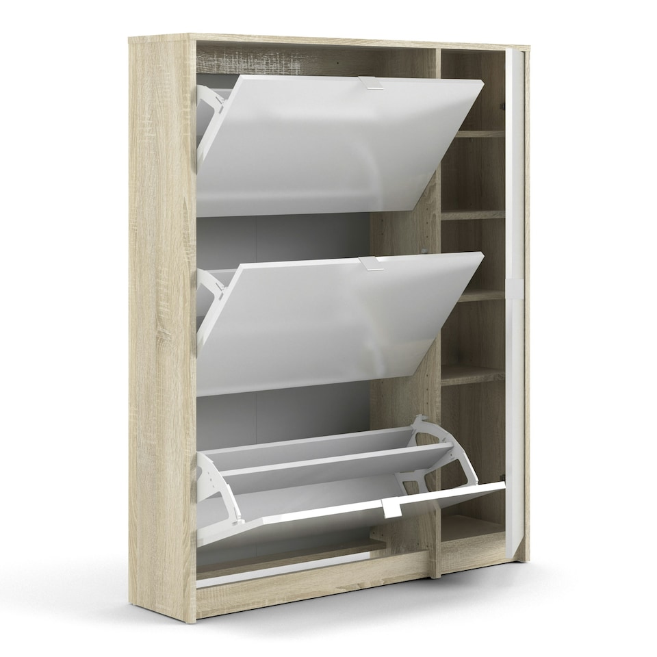 image 1 of Shoes Shoe Cabinet 3 Flip Down Doors and 2 layers 1 Door Oak structure