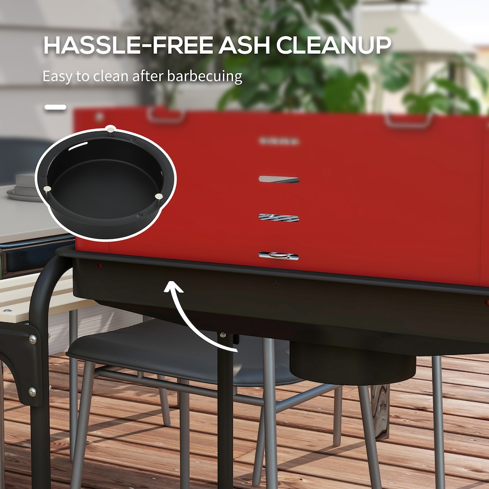 image 1 of Outsunny Charcoal Barbecue BBQ Grill Trolley W/ 5-level Grill Height Ash Catcher | Red | Red