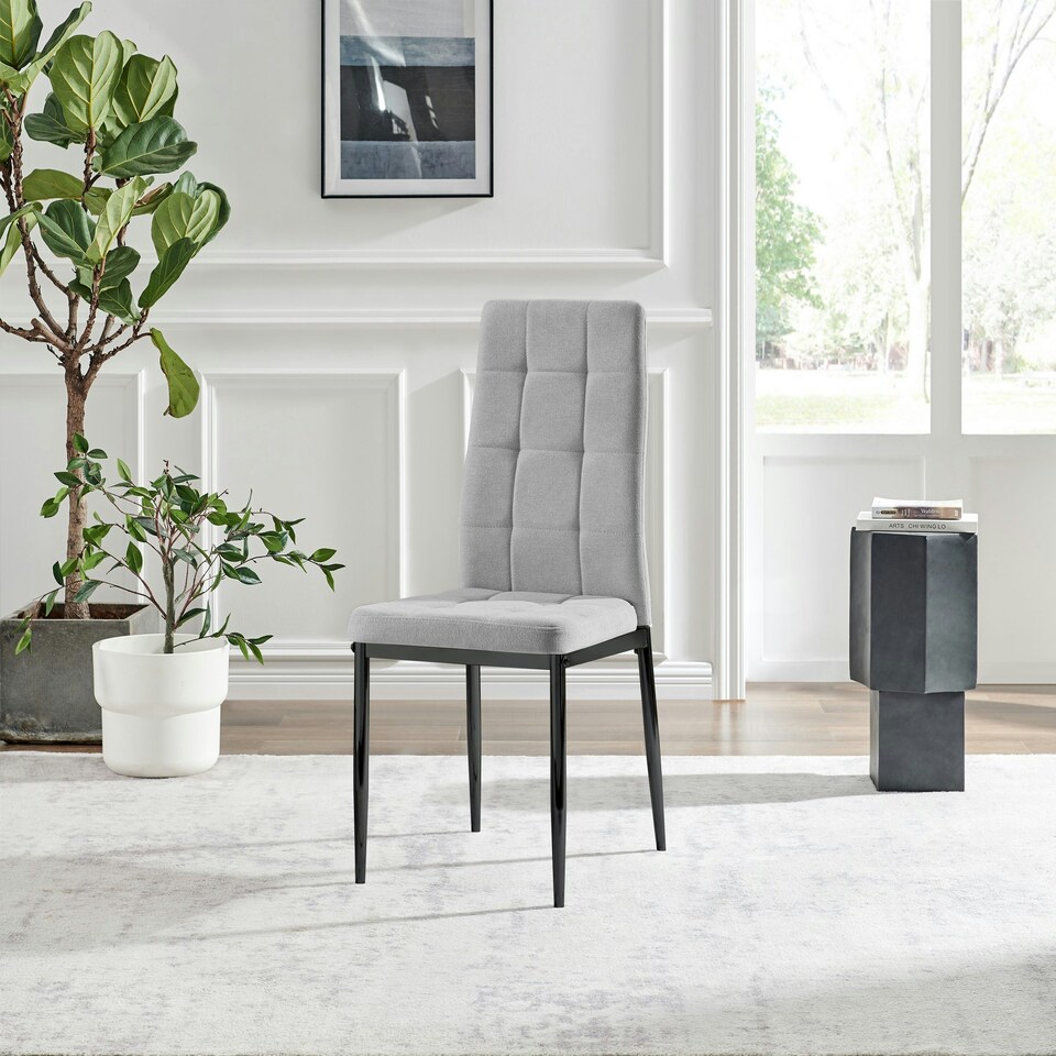 image 1 of Furniturebox Paloma 2x Grey Fabric Black Legs Dining Chair