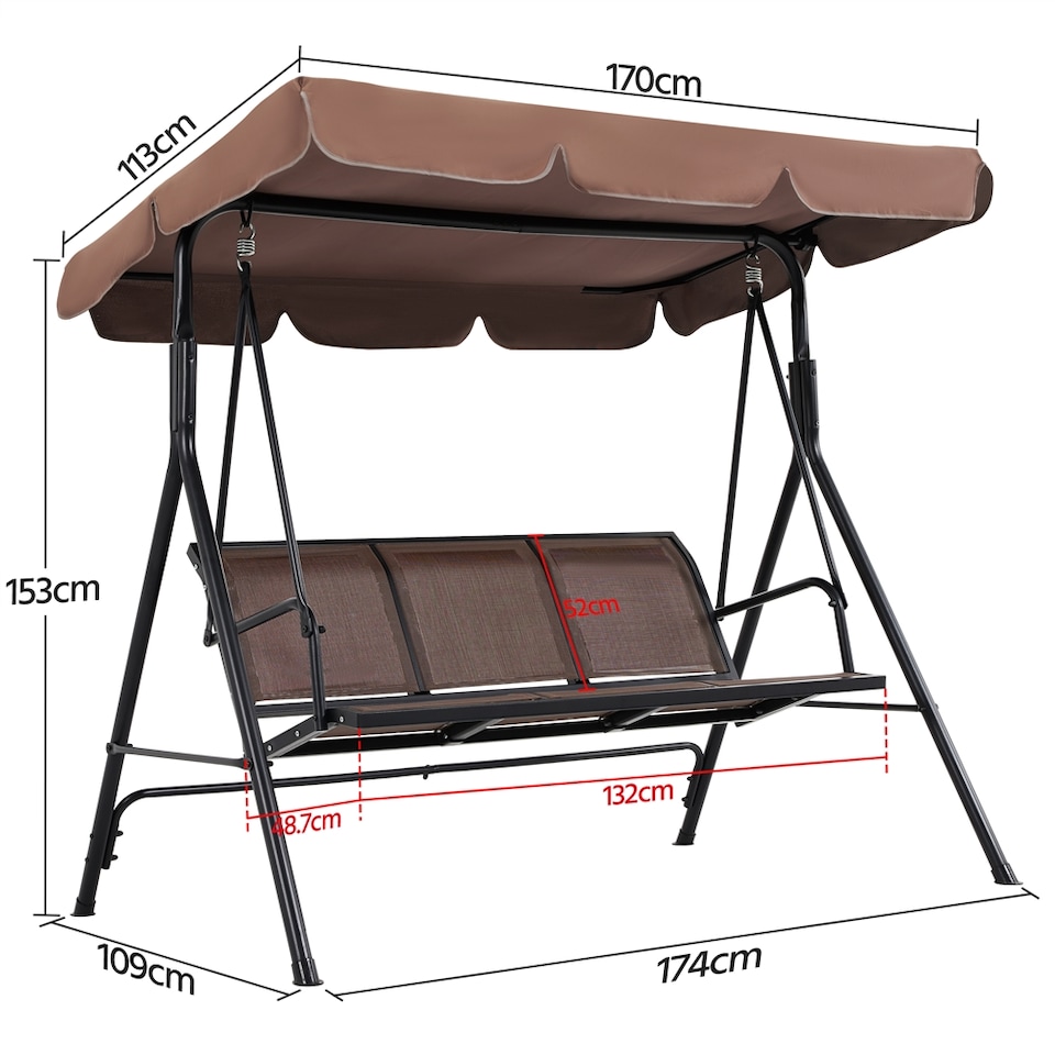 image 1 of Yaheetech 3-Seat Outdoor Patio Swing Chair-Dark Brown | Brown | Dark Brown | 170 cm L × 109 cm W × 153 cm H | 1