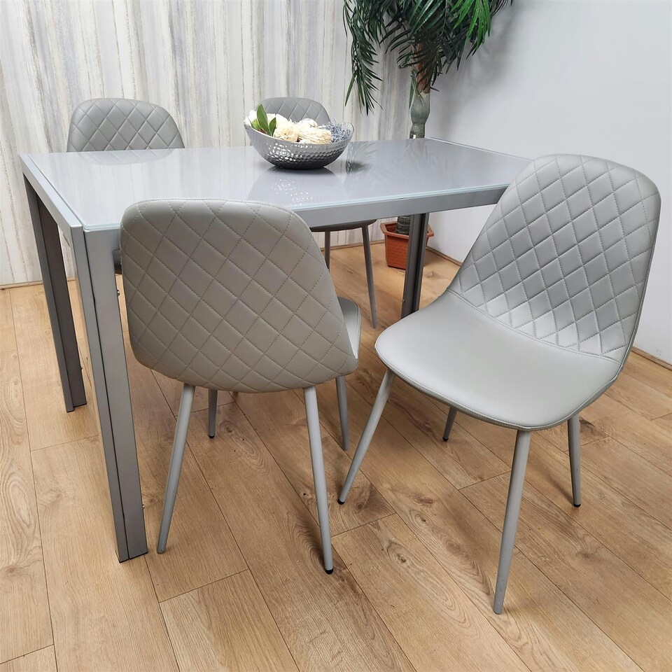 image 1 of Glass Dining table and 4 grey leather chairs Grey Glass Table And 4 Chairs kitchen dining room furniture Grey