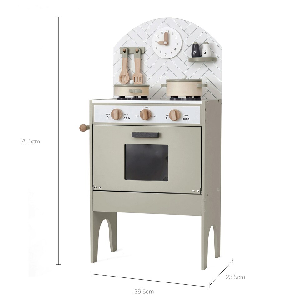 image 1 of Hooga Playroom Play Kitchen - Wooden Role Play Toy with 6 Utensils - Grey | Grey | One Size | 1