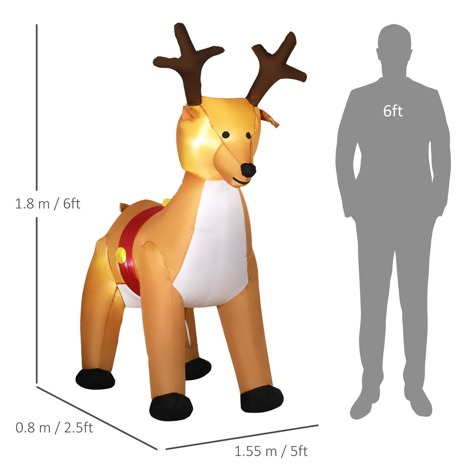 image 1 of HOMCOM 6ft Christmas Inflatable Reindeer Decoration Xmas Indoor Outdoor Fun w Lights Accessories Holiday Blow Up Decor Animal