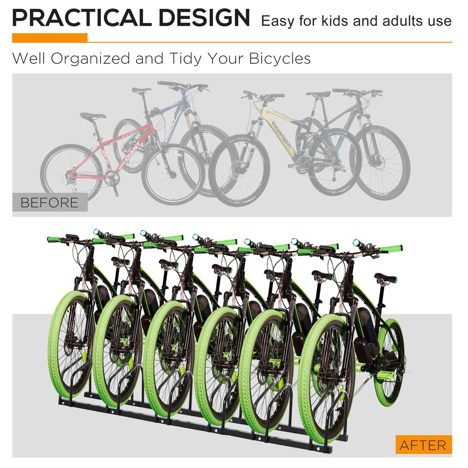 image 1 of HOMCOM Bike Parking Rack Bicycle Locking Storage Stand for 6 Cycling Black