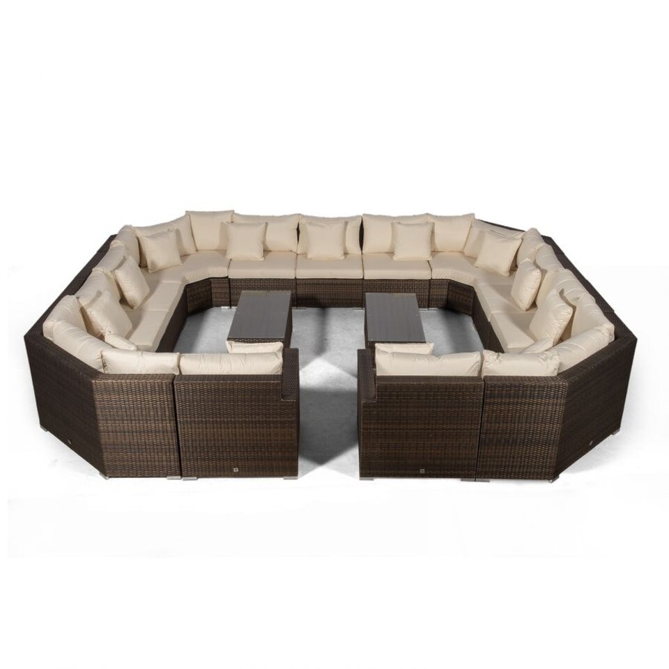 image 1 of Santorini Modular 13 Seat Rattan Conversation Set With 2 Coffee Tables Brown | Ivory