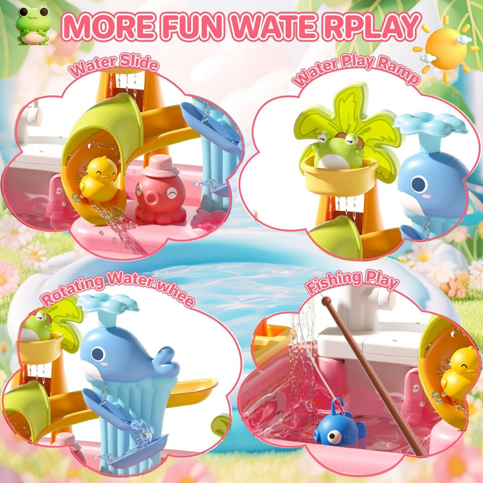 image 1 of Pretend Play Kitchen Sink with Real Running Water 4-in-1 Water Play Table (Pink)