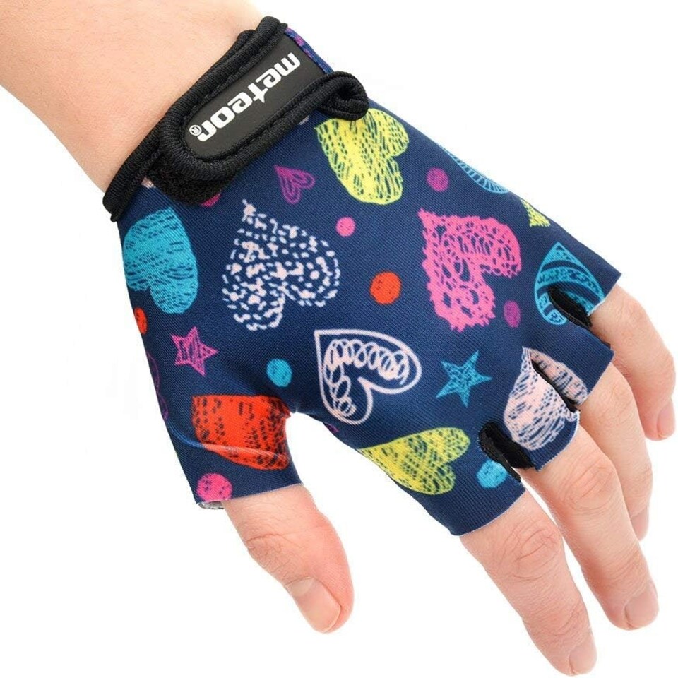 image 1 of Meteor Kids Bike Gloves – Breathable, Non-Slip, Padded for Comfort & Safety | Blue | Hearts | XS