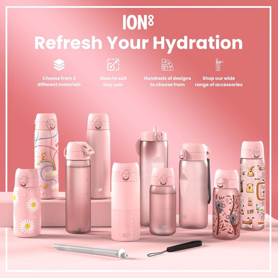 image 1 of Leak Proof Slim Water Bottle, Vacuum Insulated, 500ml (17oz) | Pink | Rainbows | One Size