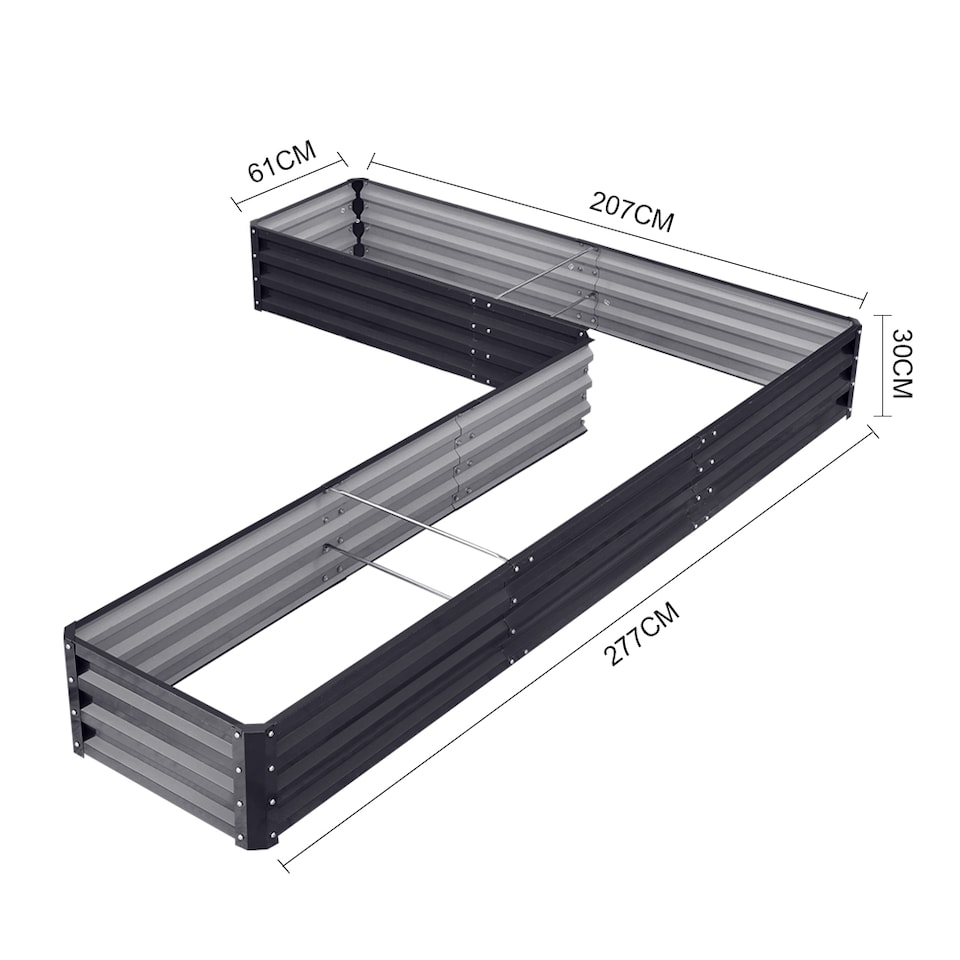 image 1 of Living and Home L-Shaped Galvanized Steel Raised Garden Bed, Black | Black | L207 x W277 x H30 (cm)