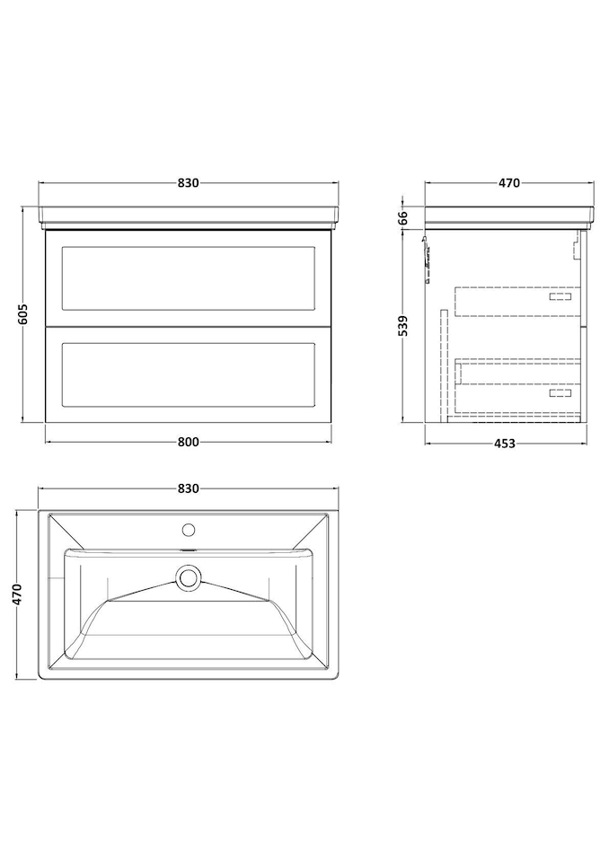 image 1 of Balterley Stonnall Traditional Wall Hung 2 Drawers Vanity Unit with Traditional 1 Tap Hole Fireclay Basin, 800mm, Autumn Oak