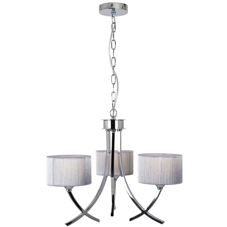 image 1 of Justina 3 Light Polished Chrome Chandelier with Silver String Shade
