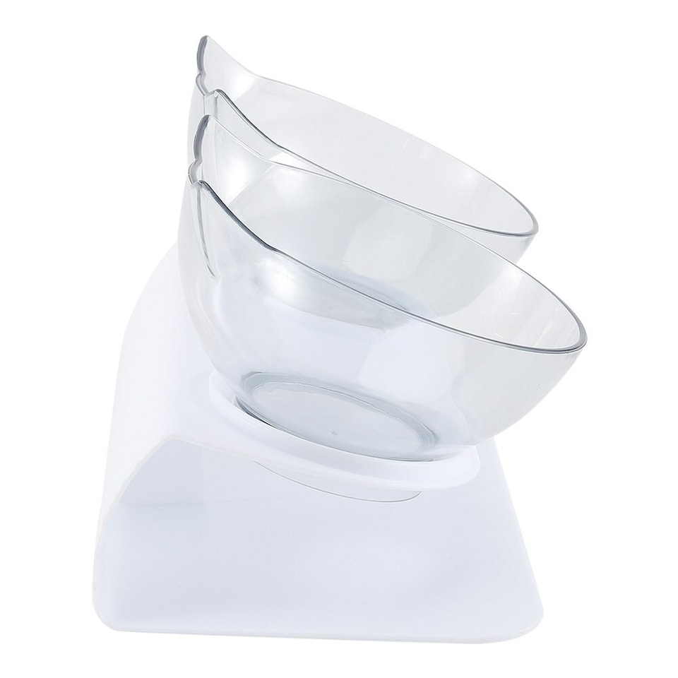 image 1 of Living and Home 15° Tilted Elevated Feeder with Double Cat Bowls, Transparent | White