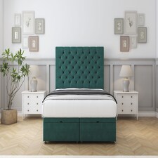 Sloomy Mayfair Emerald Plush Ottoman Bed With Mattress With 26" Strutted Headboard 5' King