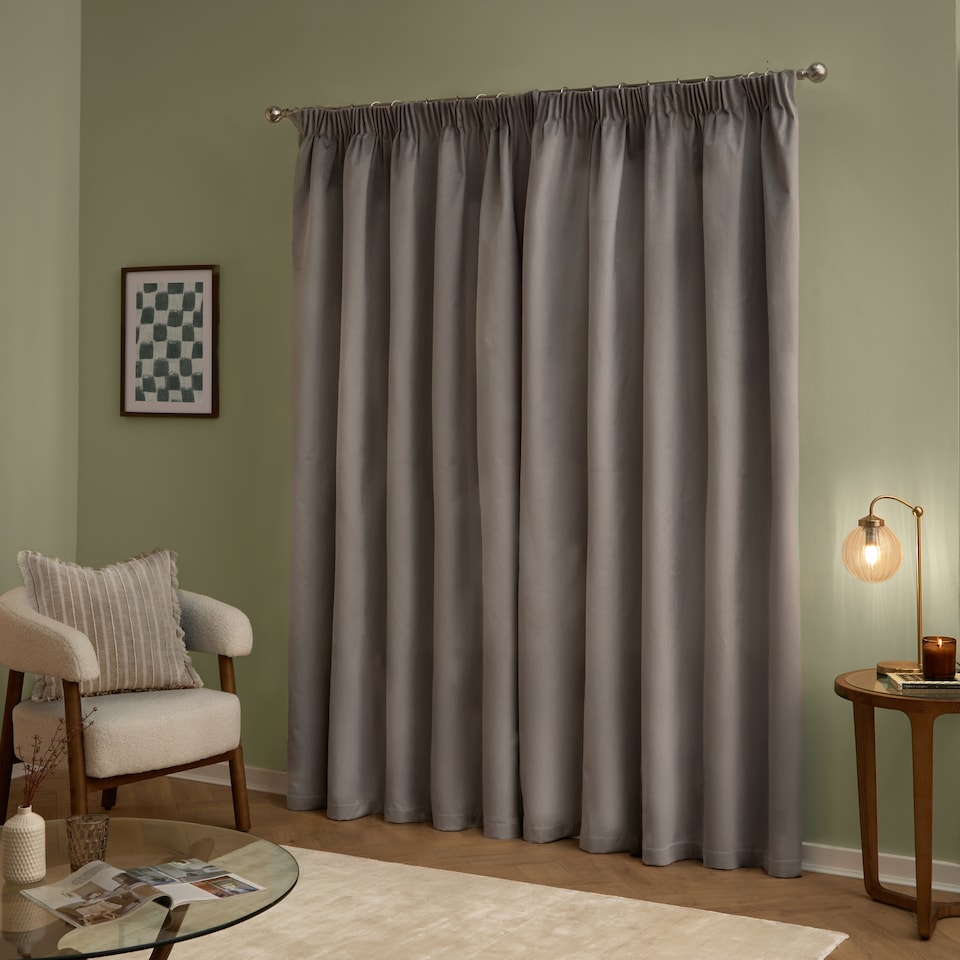 image 1 of furn. The Ultimate Velvet Blackout Pencil Pleat Curtain Pair, Silver, (W)117x (D)137cm | Silver | Silver | One Size