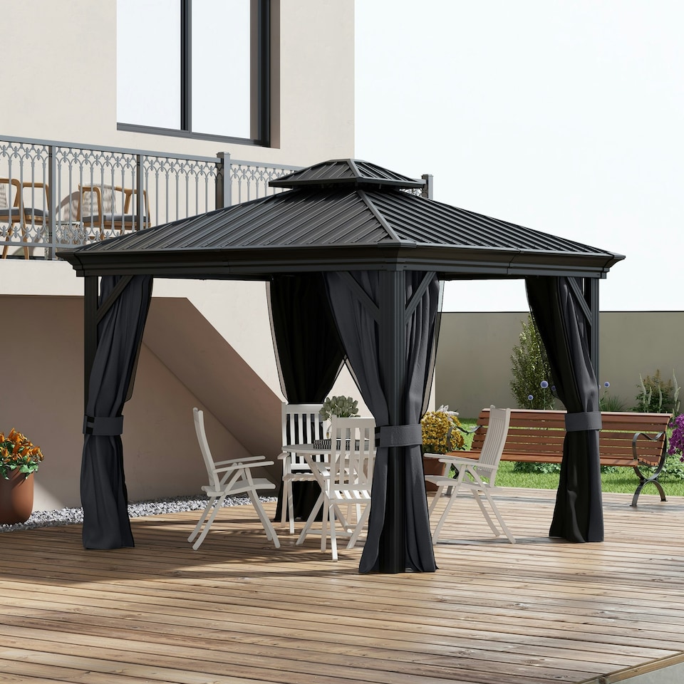 image 1 of Outsunny 3m x 3.7m Aluminium Outdoor Hardtop Gazebo Canopy 2-Tier Roof