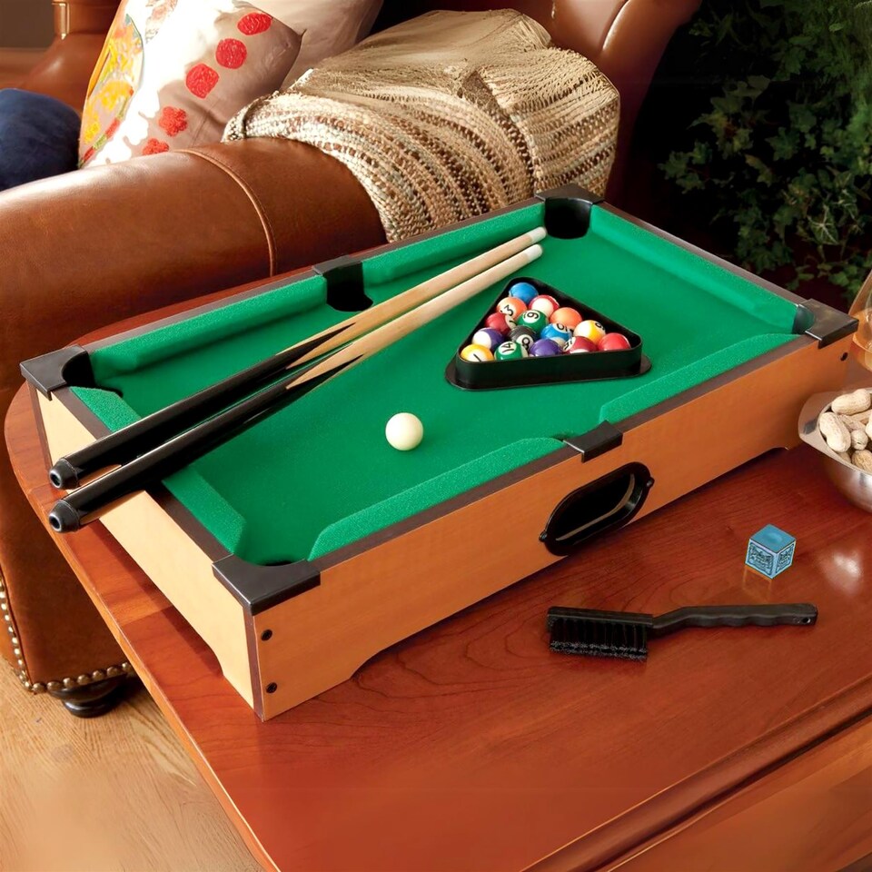 image 1 of The Magic Toy Shop Mini Pool Table Set Indoor Portable Billiard Game for Kids Family Fun