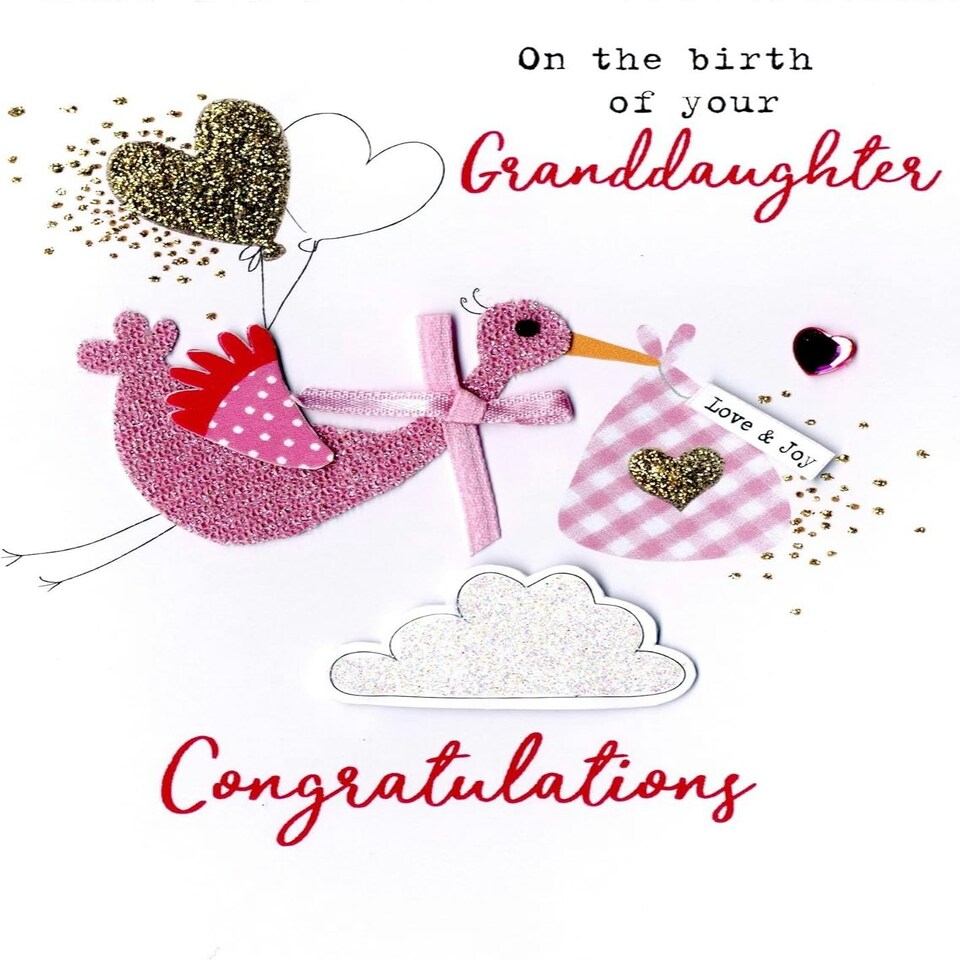 image 1 of Pink Stork Birth Of Granddaughter Congratulations Card