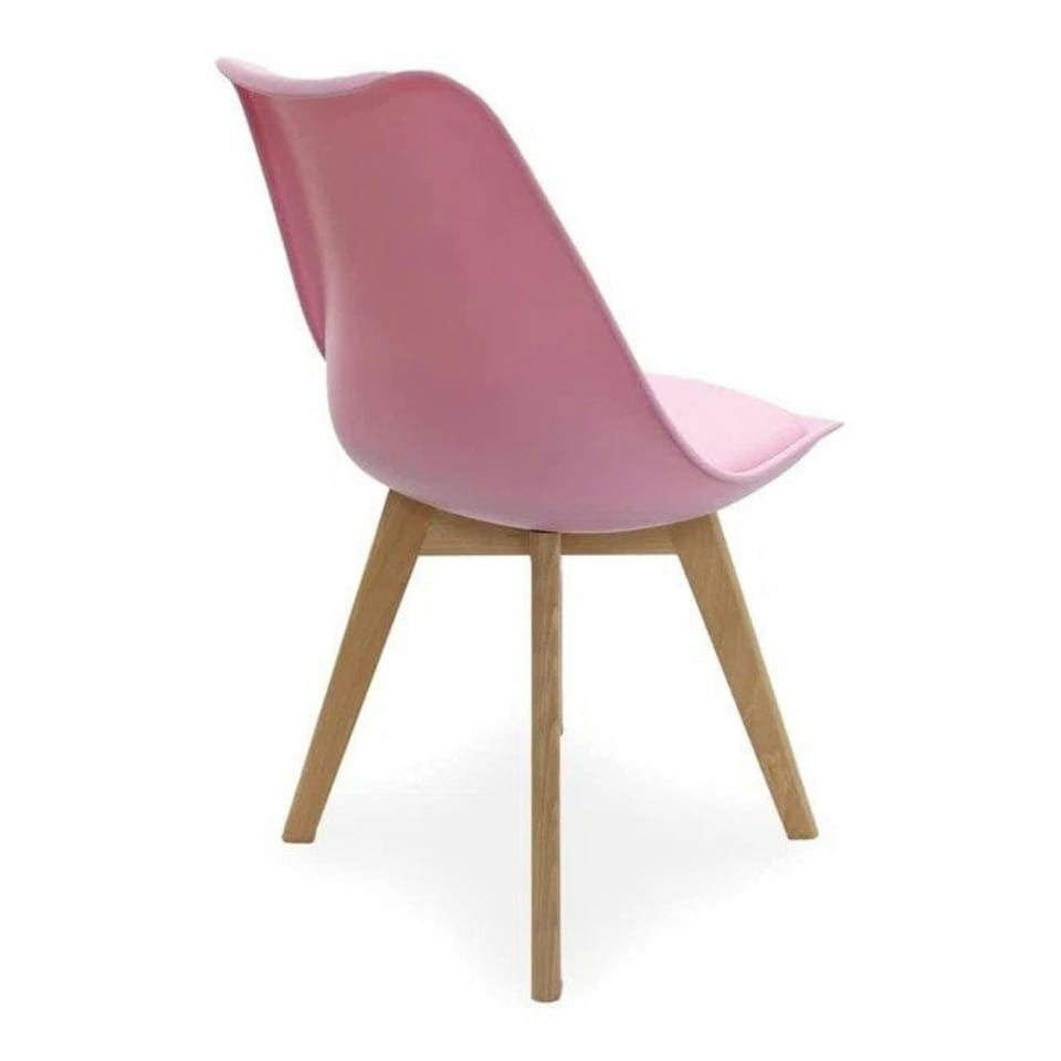 image 1 of Single Scandinavian Dining Chair with Leather Cushions Solid Wood Legs | Pink