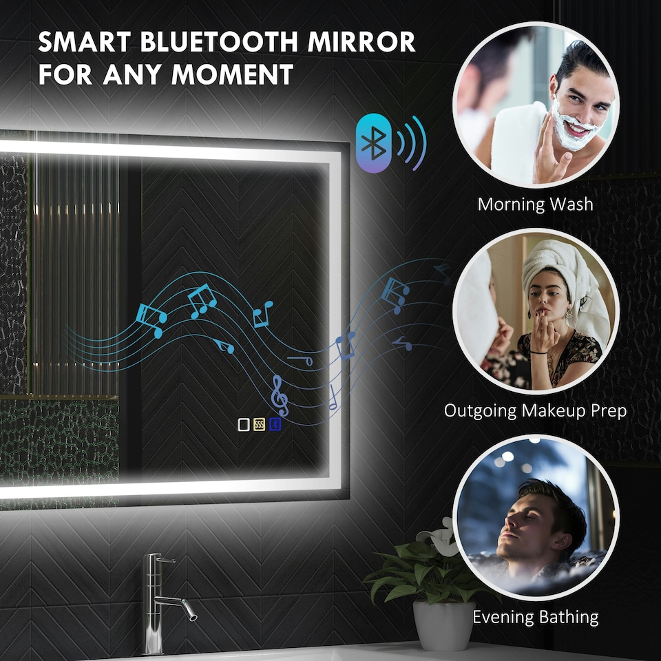 image 1 of HOMCOM 600 x 800 mm Bathroom Mirror with Bluetooth Lights Demister Pad | Silver