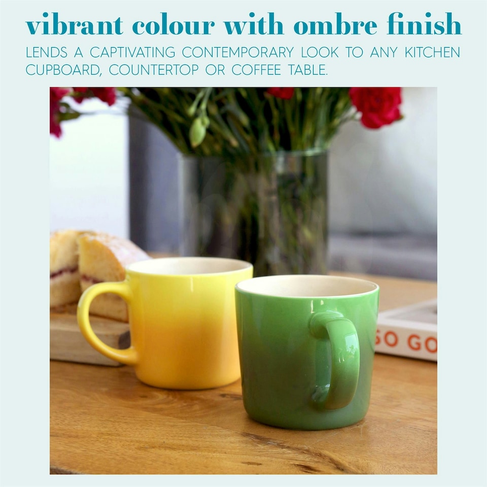 image 1 of Argon Tableware New Bone China Mugs - 330ml - Green Ombre - Pack of 6 Green