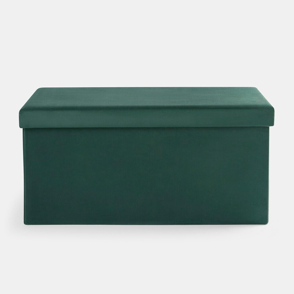 image 1 of OHS Matte Velvet Soft Long Rectangle Foldable Footstool Seat Storage Organiser Ottoman Green | Forest Green