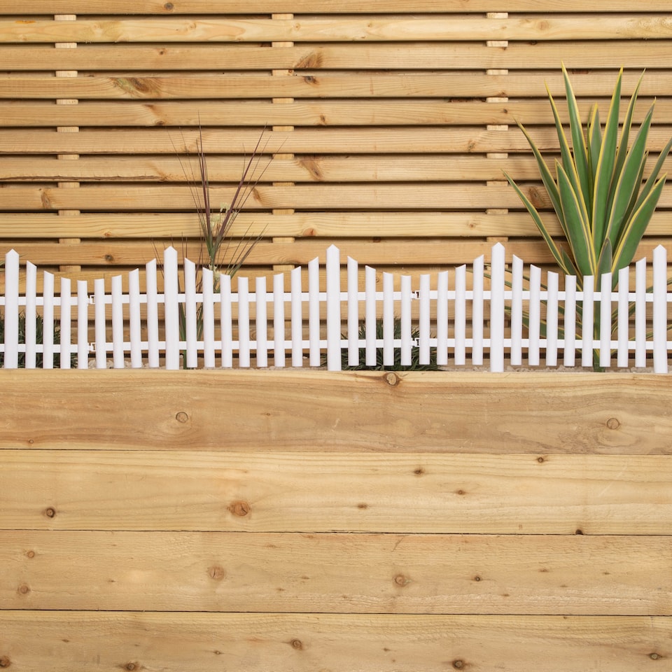 image 1 of 33cm 4 Piece Set White Wood Effect Picket Fence Garden Edging | White | White | 4