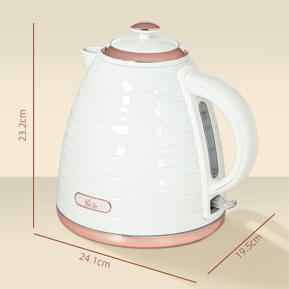 image 1 of HOMCOM Electric Kettle 1.7L, Fast Boil, 3kW Cordless Water Kettle with Removable Washable Anti-scale Filter, UK Otter Thermostat, Auto Shut-off, 360degree Swivel, BPA Free, Cream White Water Ripple Texture