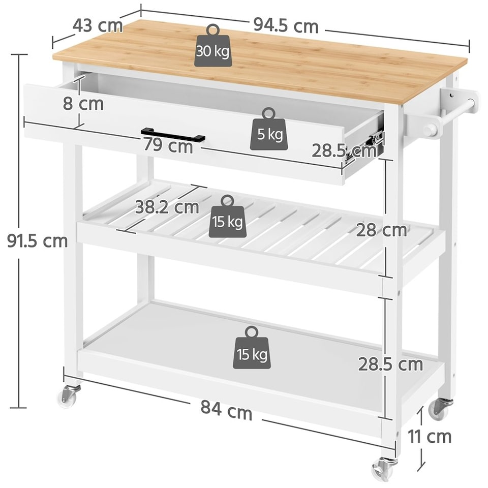 image 1 of Yaheetech Rolling Kitchen Island Cart on Wheels White