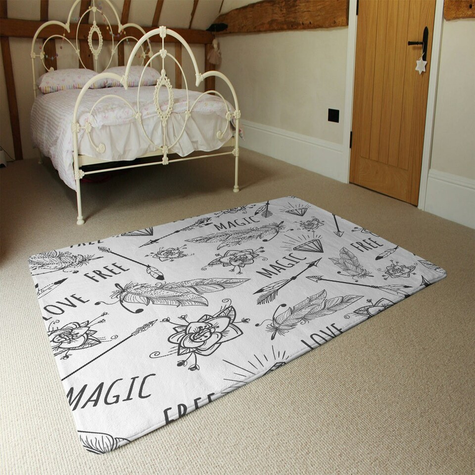 image 1 of Tribal Feathers arrows and diamonds (Rug) Black | Small: 60x110cm