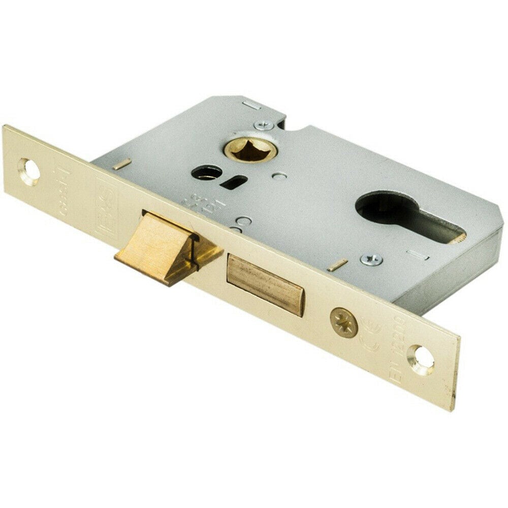 Loops 64mm Contract Euro Profile Sashlock Square Forend Electro Brassed Door Latch in Metallics
