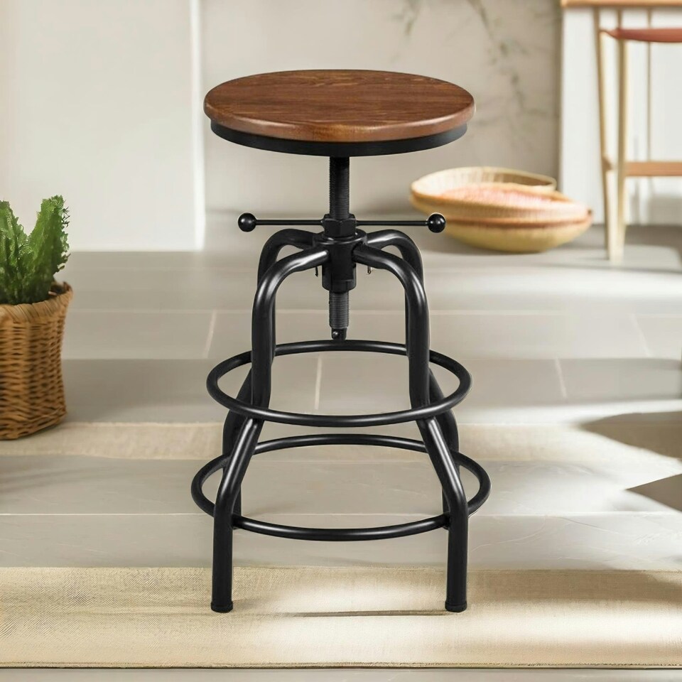 image 1 of Industrial Adjustable Height Retro Bar Stool Brown Brown